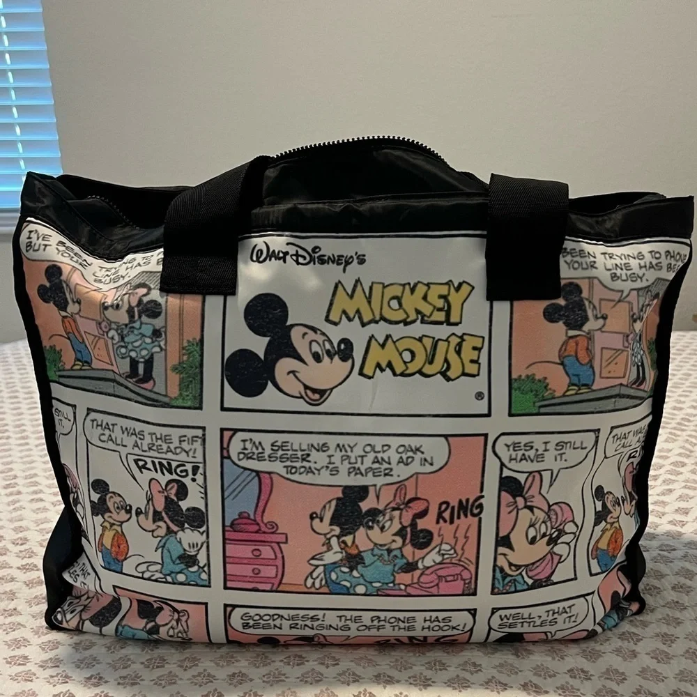 Disney Mickey Minnie Mouse Comic Strip Zipper Tote Travel Overnight Large Bag